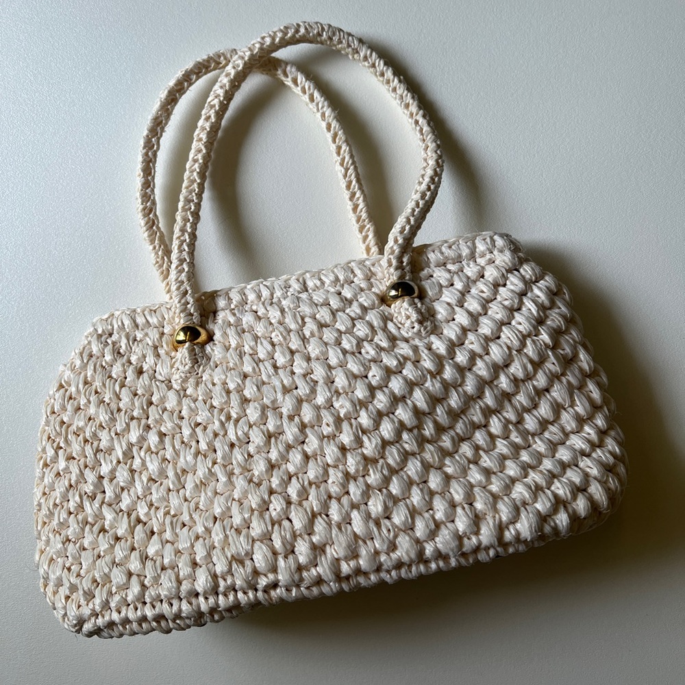 Vintage 90s cream woven shoulder bag